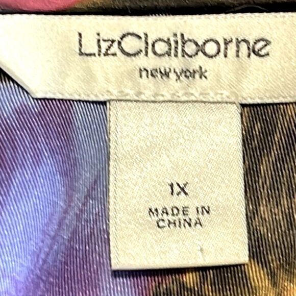 Liz Claiborne silk blend floral ruffle neck sleeveless blouse 1X - Picture 8 of 11